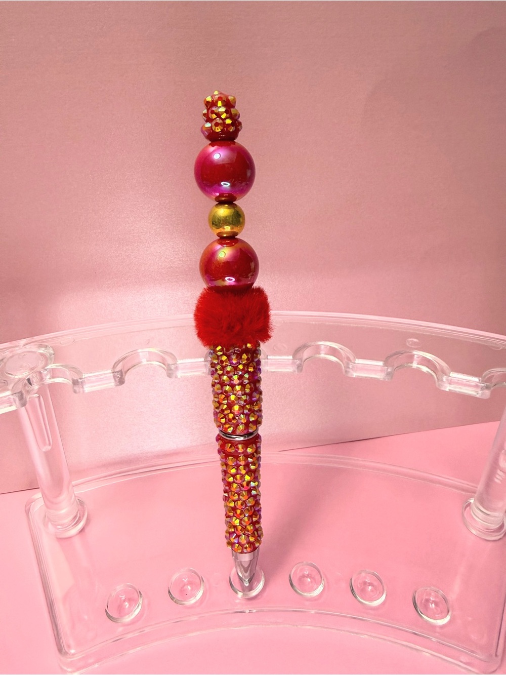 New Sparkling Red & Gold Beaded Pen